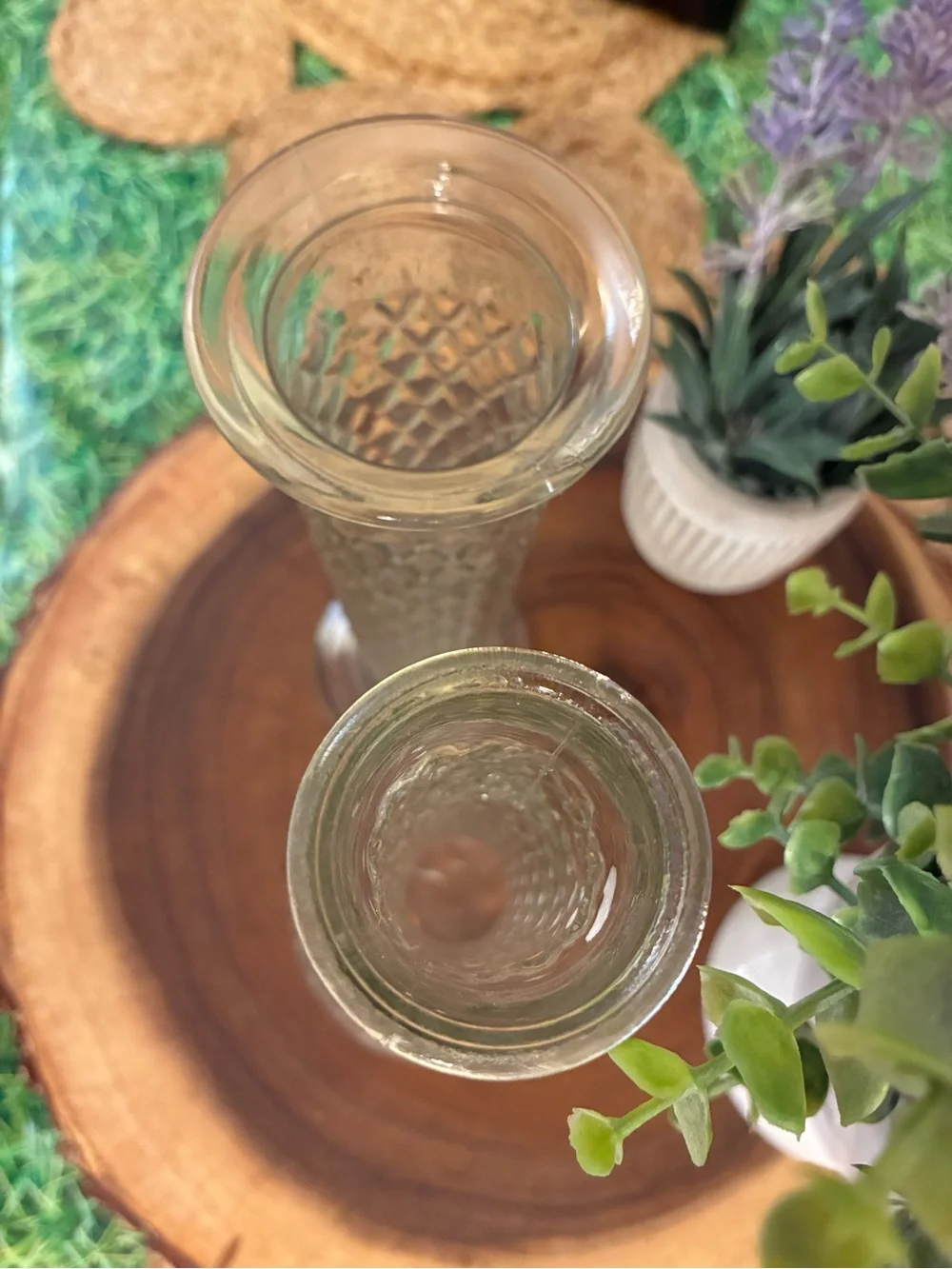 Clear Diamond-Texture Glass Bud Vases - Set of 2